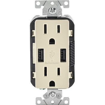 Leviton R08-T5632-0BT Combo Duplex Receptacle w/2 USBs ~ Almond