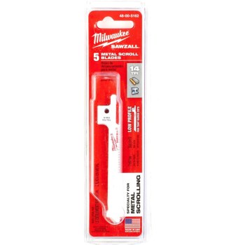 Milwaukee SAWZALL Bi-Metal Scroll Blade, 14 TPI - 3-5/8", 5pk