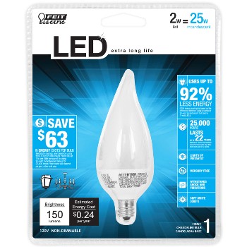 LED Candelabra Base Bulb, Frost ~ 2 watt Replacement for 25 watt