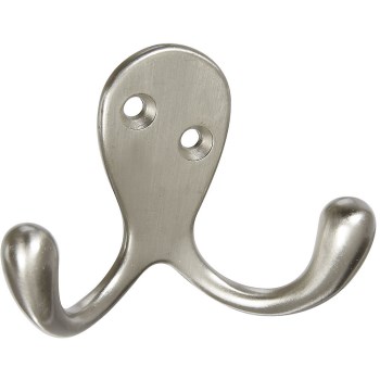 Double Prong Robe Hook, Satin Nickel Finish