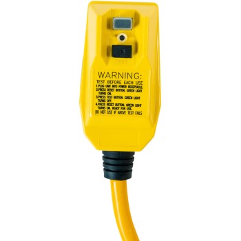 12/3 SJTW GFCI Tri-Tap Extension Cord - 6 Ft, Yellow