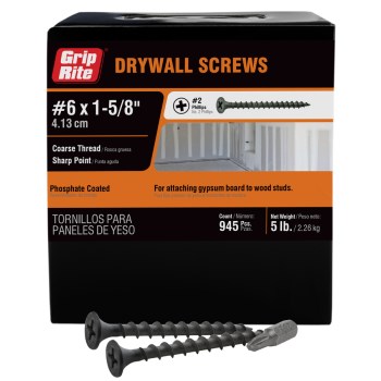 Grip-Rite Coarse Thread Drywall Screw - #6 x 1-5/8", 5 Lb