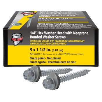 Grip-Rite Pro-Twist #9 x 1-1/2" Hex Washer Head Sheet Metal Screw - Zinc, 1 lb
