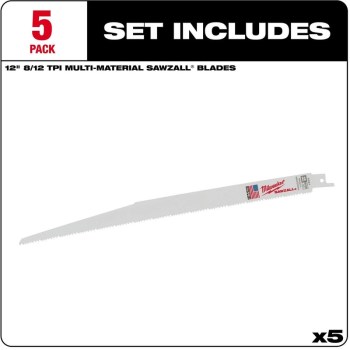 Milwaukee Sawzall Multi-Material Blade, 8/12 TPI 5pk - 12"