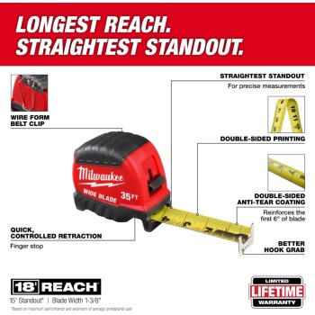 Wide Blade Tape Measure - 35 Ft