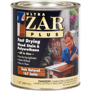 Zar 16712 Ultra Zar Plus Fast Drying Wood Stain, Teak Natural Satin ~ Quart