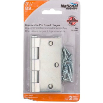 Loose-Pin Broad Hinge, Zinc Plated - 3-1/2" x 3-1/2"