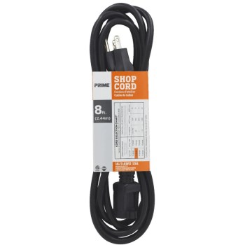Prime Wire Workshop Extension Cord, Black - 16/3 x 8 Ft