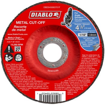 Diablo Type 27 Metal Cut-Off Disc. Depressed Center ~ 4 1/2"