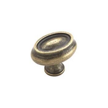 Knob - Oval - Weathered Brass Finish - 1.5 inch