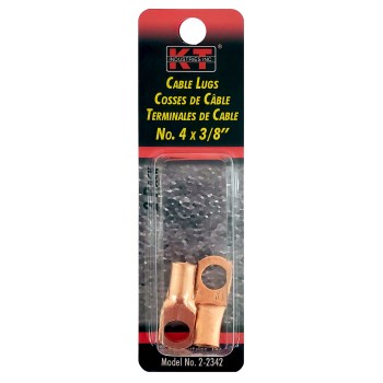 K-T Industries Copper Cable Lug - 4 AWG x 3/8", 2pk