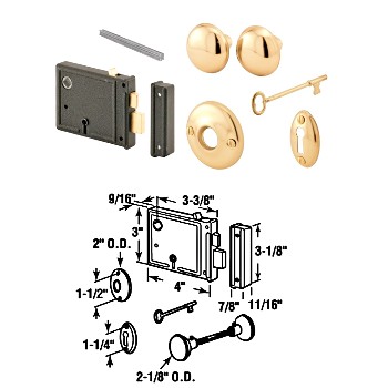 PrimeLineSlideCo E2478 Lock Set Horizontal Bit Key Brass