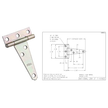 Light Duty T Hinge, Zinc ~ 3" 