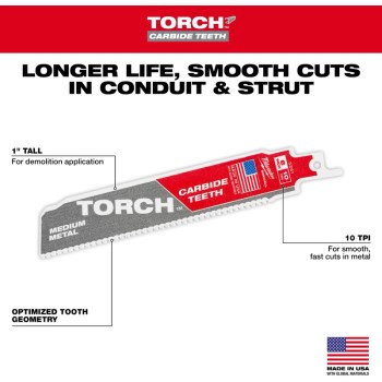 Milwaukee Torch Carbide Reciprocating Blade - 6", 10 TPI, 5pk