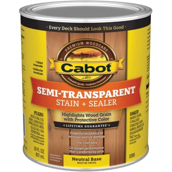 Cabot 140.0000306.005 Exterior Stain, Semi-trans Oil ~ Neutral Base, Quart