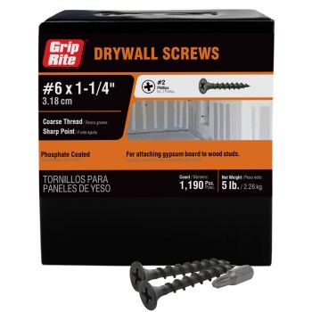 Grip-Rite Coarse Thread Drywall Screw - #6 x 1-1/4", 5 Lb