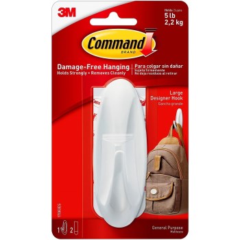 3M Command Large Designer Hook - 5 lb, White