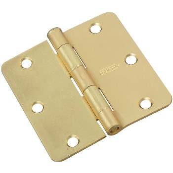 Door Hinge, Round Corner 3.5" ~ Satin Brass Finish