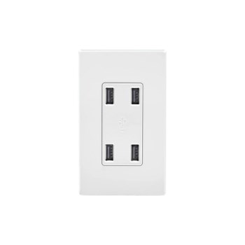 USB Charger Outlet, 4-Port Vertical - 4.2 Amps, White