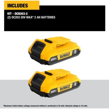 DeWalt 20V MAX 2Ah Lithium-Ion Battery, 2pk