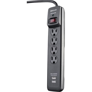 Coleman Cable 41304 Woods Brand 4 Outlet Surge Protector W/usb Charging Port + 3