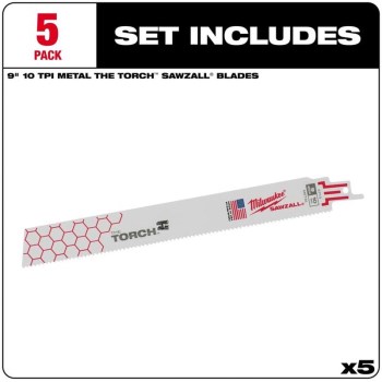 Milwaukee Torch Carbide Sawzall Blade 5pk - 9", 10 TPI