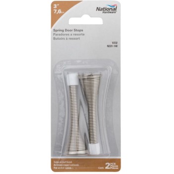 Spring Door Stop, Satin Nickel - 3", 2pk