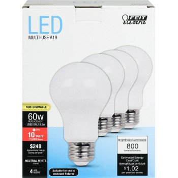 Feit Electric A800/850/10kled/4 Daylight Led Bulbs, 800 Lumens ~ A19