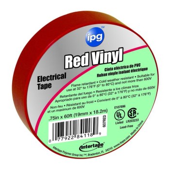 Electrical Tape, Vinyl ~ 3/4" x 60 ft, Red