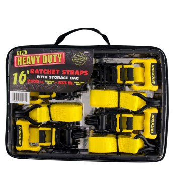 Ratchet Strap, Double J-Hook - 1" x 16 Ft, 4pk