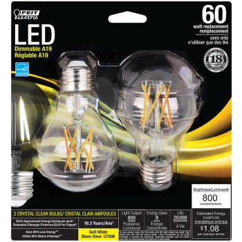 Feit Electric  A1960/CL/LED/2 Led A19 Bulb