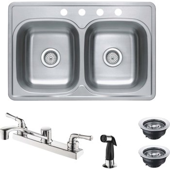 Double Bowl Sink Kit, Stainless Steel - 33" x 22" x 6"