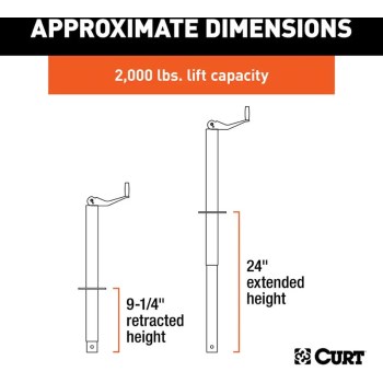 Curt A-Frame Trailer Jack, Top Handle - 2,000 Lb, 15" Travel