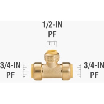 Brass Tee ~ 3/4"x3/4"x1/2"