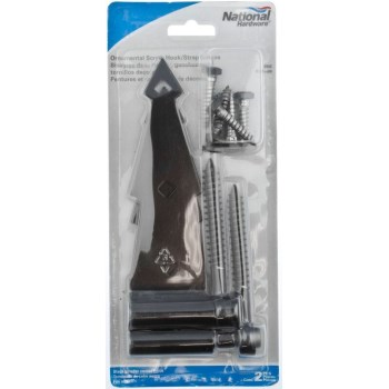 Ornamental Screw Hook/Strap Hinge, Black - 7"