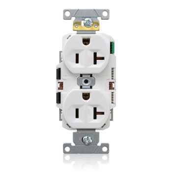 Leviton Lever Edge Commercial Duplex Receptacle, White - 20 Amp