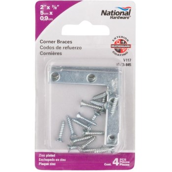  Flat Corner Brace, Zinc Plated Steel ~ 2" x 3/8" 