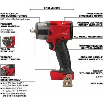 M18 FUEL 3/8" Mid-Torque Impact Wrench (Tool Only)