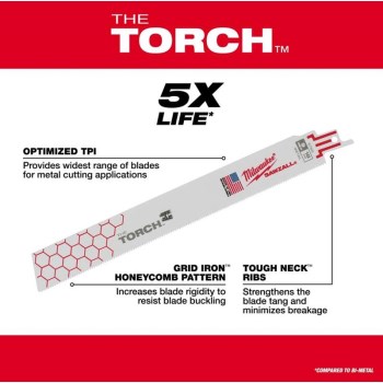 Milwaukee Torch Carbide Sawzall Blade 5pk - 9", 10 TPI