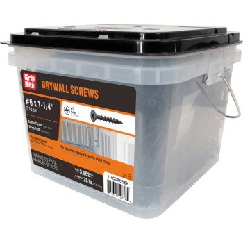 Grip-Rite 1-1/4" Coarse Thread Drywall Screw - Black Phosphate, 25 lb Bucket