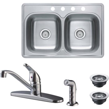 Double Bowl Sink Kit, Stainless Steel - 33" x 22" x 8"
