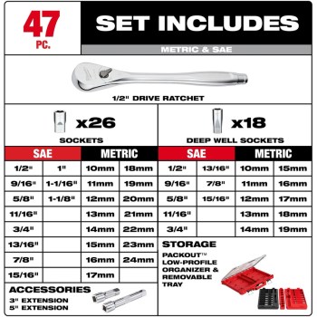 47pc 1/2 Socket Set
