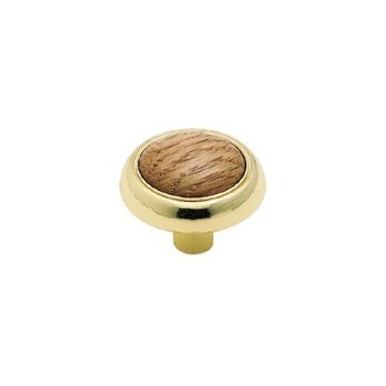 Knob - Polished Brass Finish with Oak Inset