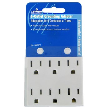 Grounding Adapter, 6 Outlet ~ White