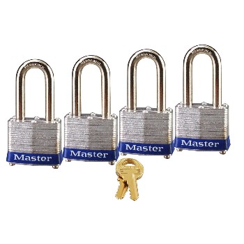 Masterlock 3qlf Long Shackle Padlocks, Ka ~ 4 Pack