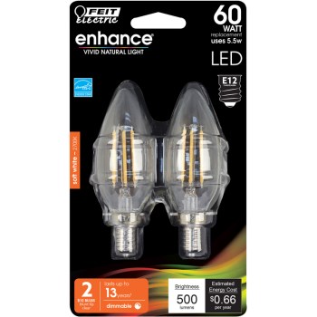 Feit Electric - 60W Equiv Clear B10 LED Bulb 2-Pk