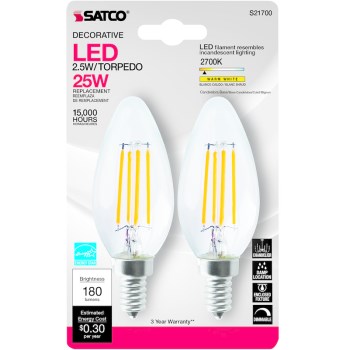 LED 2 Pack 2.5W Clear Bulb