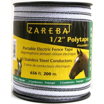Electric Fence Poly Tape,  White ~  1/2" x 656' 