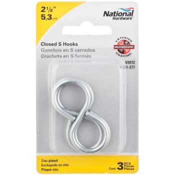 Zinc Closed S Hooks ~ 2 1/8"