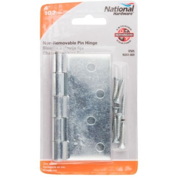 Non-Removable Pin Door Hinge, Zinc Plated ~ 4" x 4"